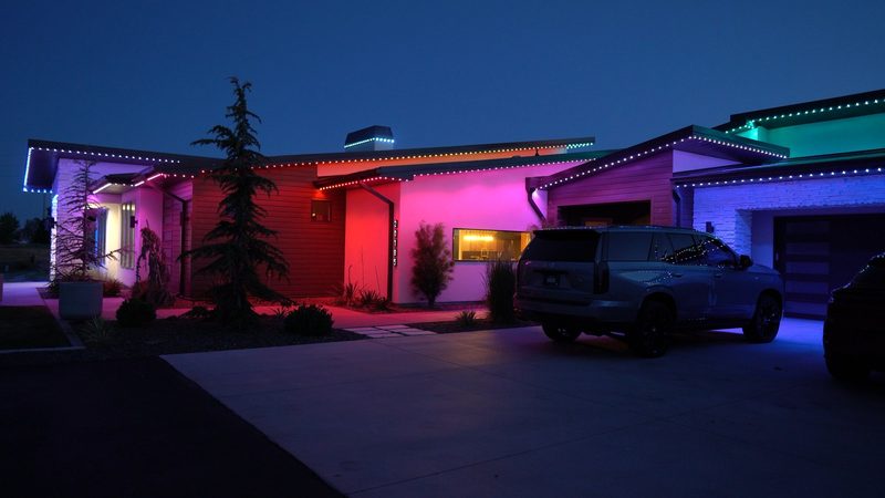 A home lit at night
